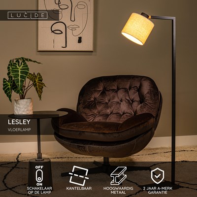 Lucide LESLEY - Vloerlamp - 1xE27 - Zwart